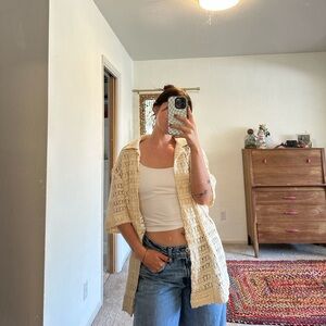 Zara Cream Open Crochet Cardigan